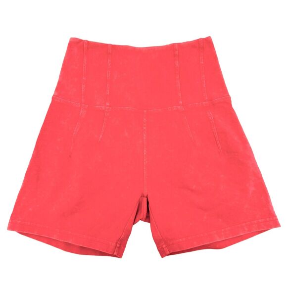 AERIE Offline High Waisted Mineral Acid Wash Stretch Shorts S Coral Pink B31 - Picture 1 of 4